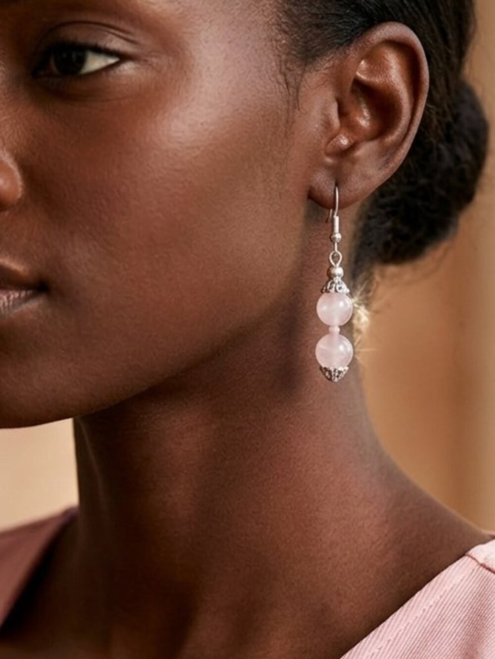 Rose Quartz Earrings Pierced